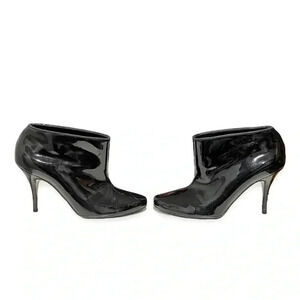 Stella McCartney Black Patent Leather Chic Stiletto Ankle Booties Size 36.5